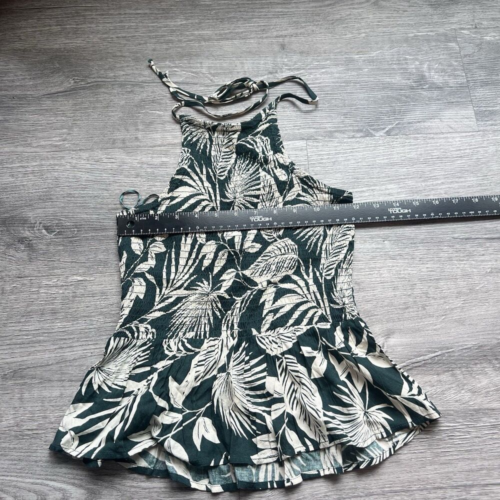 patrons of peace Womens Halter Tank Smocked green ivory tropical floral‎ NWT XS